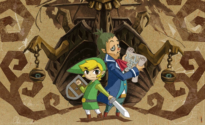 Link stands beside Linebeck in the art work for Phantom Hourglass.